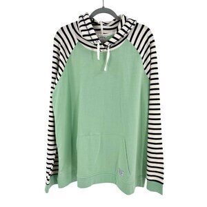 ORVIS Women's Seafoam Green Stripe Sleeve Hooded Popover Stretch Sweatshirt XL